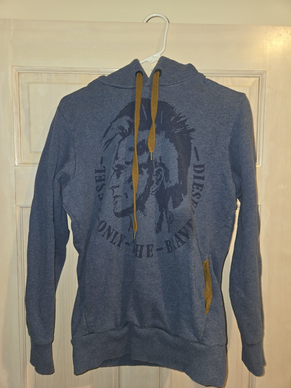 Diesel Blue Graphic Hoodie with Tan Accents